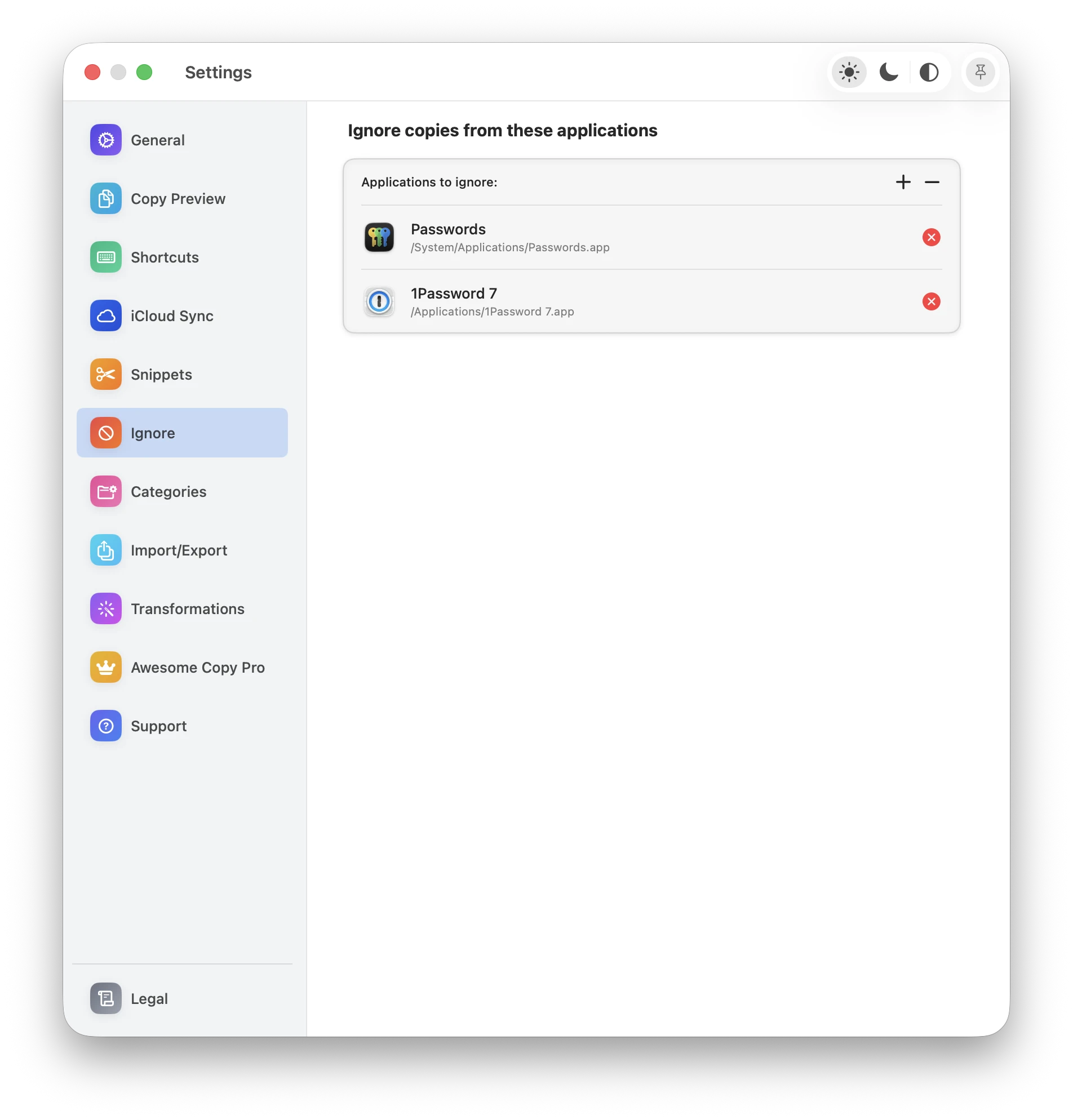 Privacy settings in clipboard manager Mac app